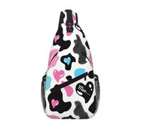 Gnbmvcc Cow Hide With Hearts Moo Love Chest Bag Shoulder Bag For Men Water Resistant Crossbody Bag For Runner Hiking Cycling Travelling