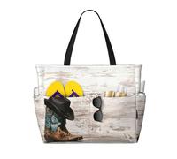 Gnbmvcc Cowboy Hat And Boots Women'S Oversized Beach Bag, Zipper Women'S Handbag. Travel, Shopping. Travel. Swimming Pool