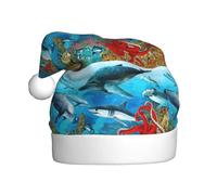 Gnbmvcc Dolphins Sea Turtle Shark Octopus Coral Reef Adult Christmas Hats, Unisex Comfortable Christmas Costumes And New Year'S Festive Parties
