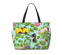Gnbmvcc Flamingo Love Flowers Women'S Oversized Beach Bag, Zipper Women'S Handbag. Travel, Shopping. Travel. Swimming Pool