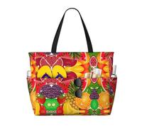 Gnbmvcc Fresh Juicy Fruits Pineapple Berries Watermelon Grape Orange Women'S Oversized Beach Bag, Zipper Women'S Handbag. Travel, Shopping. Travel. Swimming Pool