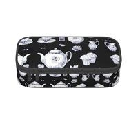 Gnbmvcc Hand Drawn Teapots and Cups Multifunctional Stationery Bag Storage Bag. Can Store Stationery, Cosmetics, Office Supplies.