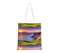 Gnbmvcc Ireland Sunset Seascape 15 X 16 Inch Reusable Shopping Bag, Canvas Handbag, Environmental Protection Bag