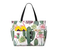Gnbmvcc Pink Flamingo Succulent Plants Women'S Oversized Beach Bag, Zipper Women'S Handbag. Travel, Shopping. Travel. Swimming Pool