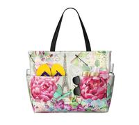 Gnbmvcc Retro Dragonfly French Tower Women'S Oversized Beach Bag, Zipper Women'S Handbag. Travel, Shopping. Travel. Swimming Pool