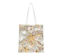Gnbmvcc Starfish Seashell Sandy Beach 15 X 16 Inch Reusable Shopping Bag, Canvas Handbag, Environmental Protection Bag