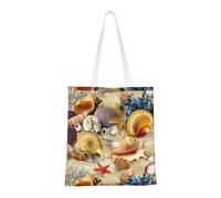 Gnbmvcc Starfish Seashell Sandy Beach Theme 15 X 16 Inch Reusable Shopping Bag, Canvas Handbag, Environmental Protection Bag