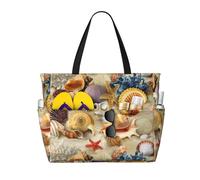Gnbmvcc Starfish Seashell Sandy Beach Theme Women'S Oversized Beach Bag, Zipper Women'S Handbag. Travel, Shopping. Travel. Swimming Pool