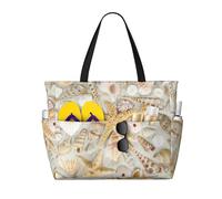 Gnbmvcc Starfish Seashell Sandy Beach Women'S Oversized Beach Bag, Zipper Women'S Handbag. Travel, Shopping. Travel. Swimming Pool
