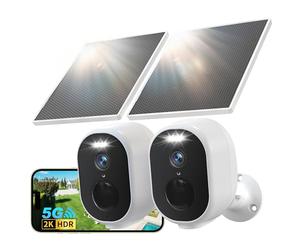 GNCC 2K/4MP Wireless Security Camera Outdoor, 2-Pack WiFi Solar CCTV Cameras for Home/House Security, AI Detection, Colour Night Vision, Event Recording, Siren&Spotlight, 2-Way Audio, 2.4/5GHz, IP65