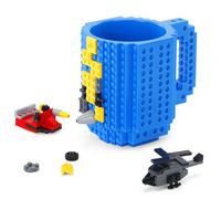 GNEGNI LIFE Building Blocks Mug, Build-on Brick Coffee Mug Set 350ml with 3 Random Packs of 2-in-1 Bricks - Fun Gift for Men, Dad, Boys, Girls for Christmas & Birthdays (Blue)