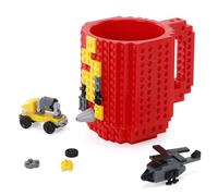 GNEGNI LIFE Building Blocks Mug, Build-on Brick Coffee Mug Set 350ml with 3 Random Packs of 2-in-1 Bricks - Fun Gift for Men, Dad, Boys, Girls for Christmas & Birthdays (Red)
