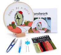 GNEGNI LIFE Embroidery kit for Beginners, Funny Cactus Original Embroidery Patterns, Included Embroidery Tools with Instruction and Video Tutorial (Fun)