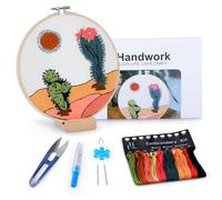 GNEGNI LIFE Embroidery kit for Beginners, Funny Cactus Original Embroidery Patterns, Included Embroidery Tools with Instruction and Video Tutorial (Charming)