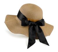 GNEGNI LIFE Floppy Straw Hat, Women Wide Brim Sun Hat Foldable Summer Beach Sun Protection UPF 50+ (Khaki & Black Ribbon)