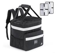 GNEGNI LIFE Food Delivery Backpack 37L Insulated Pizza Carrier Bag with Reflective Stripes Expandable Functionality Food Delivery Bag for Takeaway Cold and Hot Food, Pizza, Restaurant, Uber Eats Black