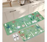 GNEGNI LIFE Kitchen Rugs 2 Pcs Non Slip PVC Kitchen Mats Set Waterproof Anti Fatigue Runner Rugs for Hallway Dining Room Entryway (Green)