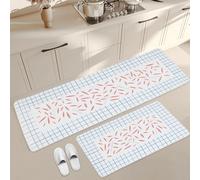 GNEGNI LIFE Kitchen Rugs 2 Pcs Non Slip PVC Kitchen Mats Set Waterproof Anti Fatigue Runner Rugs for Hallway Dining Room Entryway (White-Leaves)