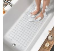 GNEGNI LIFE Non Slip Bath Mat for Inside Bath, 101x40cm Extra Long Anti Slip Bathtub Mat with Strong Suction Cups & Drain Holes, Anti Mould Machine Washable Soft Shower Mat for Bathroom (Clear)