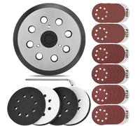 Gnellkoor 5 Inch 8 Holes Hook Loop Orbital Sander Metal Pad Replacement for Porter Cable 343 343k 343VSK 390 390K 382 Sanders with 4 PCS Foam & 36 PCS Sanding Discs 100 150 180 240 320 400 Grits