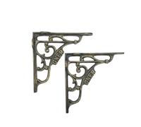 GNER Railway Shelf Brackets Antique Brass Finish (5x5 Inch) - Vintage Steam Carriage Cast Metal Wall Mount Support for Floating Wooden Shelves, Rustic & Industrial Home Decor