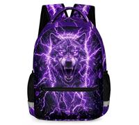 GNEW Cool Lightning Animal Backpack for Boys Kids, 3D Dino Dragon Shark Tiger Wolf School Bag, 17 Inch Durable School Bookbag, Wolf, One Size, Animals