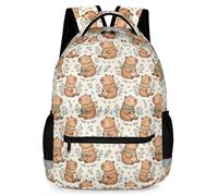 GNEW Cute Animal Print Backpack for Kids, Waterproof School Bag with Reflective Strip & Side Pockets, 17 Inch, Capybara, One Size, Animals
