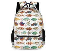 GNEW Cute Animal Print Backpack for Kids, Waterproof School Bag with Reflective Strip & Side Pockets, 17 Inch, Tropical Fish, One Size, Animals