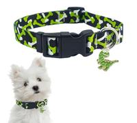 GNHG 1 Piece Dog Collar with Printed Bones - Supplied with 1 Dinosaur Accessory - Large (40-60 lbs) with Plastic Quick Release Buckle