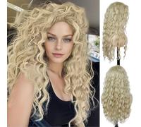 GNIMEGIL 26 Inch Long Blonde Curly Wigs for Women Golden Wig Wavy Synthetic Wig Heat Resistant Looking Natural Hair Halloween Costume for Girls Cosplay