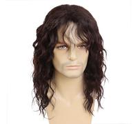 GNIMEGIL Long Brown Wigs for Men Synthetic Layered Wavy Cosplay Party Wig 70s 80s Punk Rocker Party California Wig with Bangs