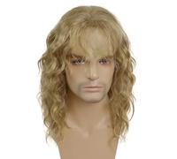 GNIMEGIL Male Wigs Punk Rocker Costume Natural 20inch Long Curly Blonde Wig With Bangs Water Wave 70s 80s Halloween Cosplay Adjustable Man Hair Men Wig Synthetic Fiber