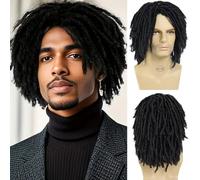 GNIMEGIL Short Braided Wigs for Man Afro Bob Black Crochet Twist Hair Dreadlocks Wig Natural Synthetic Fiber Layered Breathable Faux Locs Braids Curly with Weaving Cap