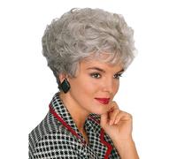 GNIMEGIL Short Gray Wig For Seniors Women Silver Gray Curly Hair Old Lady Costume Grandma Wigs For Elderly Synthetic Fiber Mommy Granny Cosplay Older Wig Silver Grey Ombre