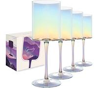 Gnimihz Iridescent Wine Glasses Set of 4-16oz Cylindrical All Purpose Wine Glass, Crystal Wine Glass Set in Gift Packaging, Great Gift for Wedding, Anniversary, Christmas, 9’’ Tall, Long Stem