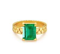 GNIRTSI 8x10mm 14K Gold Plated Simulated Emerald Paraiba Style Solitaire Ring for Women Minimalist Stacking Double Row Heart 4mm Wide Finger Jewelry Size 6-8, Metal, Emerald