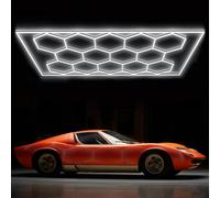 GNIUBBDB Hexagon LED Garage Lights, 6500K Honeycomb LED Ceiling, Wider Size Light Tube, Hex Shop Ring Lights for Car Detailing Shop Office Gym Barber 14 HEX