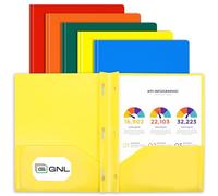 GNL Plastic Folders with Pockets and Prong, Pack of 5, Colored Heavy Duty 2 Pocket File Folders Letter Size, Folders with Prongs for School, Home, and Office