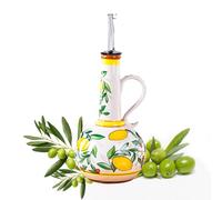 Gnlnkn Ceramic Olive Oil Dispenser Bottle - 18.3 oz Oil Cruet with Spout and Handle, Lemon Pattern, 10.2” Tall - Non-Drip Pourer for Kitchen Counter, Salad Dressing, Vinegar, Decorative Oil Container