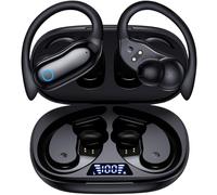 GNMN Active Noise Cancelling Ear Buds Wireless Earbuds 96hrs Playback Bluetooth Headphones IPX7 Waterproof Stereo Bass Over-Ear Earphones with Earhooks Microphone LED Battery Display for Sports/Gym