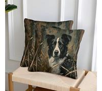 GNMRTFEAE 3D Printed Border Collie Square Pillowcases Pet Pillow Case Cushion Garden Cushion Super Soft Pack of 2 for Home Couch Sofa Decorative, Gifts 45x45cm