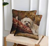 GNMRTFEAE 3D Printed Lhasa Apso Animal Square Pillowcases Pet Square Throw Pillow Garden Cushion Super Soft Pack of 2 for Home Couch Sofa Decorative, Gifts 40x40cm