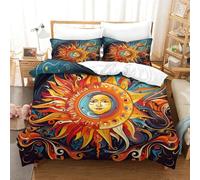 GNMRTFEAE Bohemian Sun Duvet Cover for Teens And Adults Quilt Cover Comforter Covers Fine Patterns Bedding Set with Pillow Cases Soft Microfiber with Zipper Closure 3 Pieces King（220x240cm）
