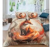 GNMRTFEAE Fox Comforter Cover Duvet Cover Quilt Cover for Boys Girls Soft Microfiber with Pillow Cases with Zipper Closure Bedding Set 3 Pieces Double（200x200cm）
