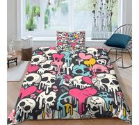 GNMRTFEAE Graffiti Comforter Cover Duvet Cover Quilt Cover for Boys Girls Soft Microfiber with Pillow Cases with Zipper Closure Bedding Set 2 Pieces Single（135x200cm）