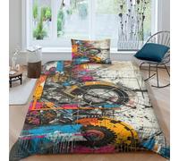 GNMRTFEAE Graffiti Comforter Cover Duvet Cover Quilt Cover for Boys Girls Soft Microfiber with Pillow Cases with Zipper Closure Bedding Set 2 Pieces Single（135x200cm）