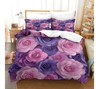GNMRTFEAE Purple Roses Duvet Cover for Boys Girls Flowers Quilt Cover Comforter Covers with Pillow Cases with Zipper Closure Soft Microfiber Bedding Set 3 Pieces King（220x240cm）