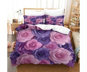 GNMRTFEAE Purple Roses Duvet Cover for Boys Girls Flowers Quilt Cover Comforter Covers with Pillow Cases with Zipper Closure Soft Microfiber Bedding Set 3 Pieces King（220x240cm）