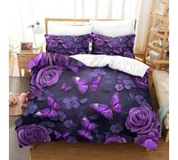 GNMRTFEAE Purple Roses Duvet Cover for Teens And Adults Quilt Cover Comforter Covers Flowers Bedding Set with Pillow Cases Soft Microfiber with Zipper Closure 3 Pieces Super King(260x220cm)