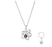 GNNDYMX Personalized Picture Projection Necklace with Keychain,Custom Photo Paw Pendant Necklace for Girlfriend Mom Wife Couples Valentines Love Pet Dog Memorial Gifts (Silvery)